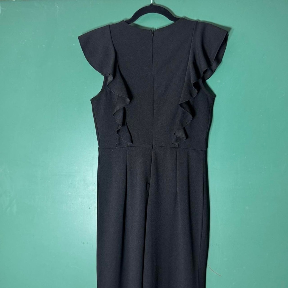 Black Ruffle Sleeve Wide Leg Jumpsuit Size M Work Modern Minimalist - Picture 6 of 6